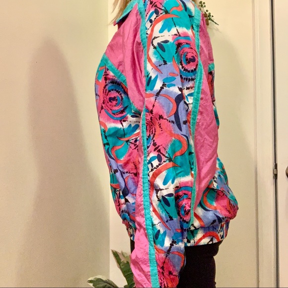 Funky 90s pink and Blue Windbreaker Shell Shock size Medium - Picture 5 of 5